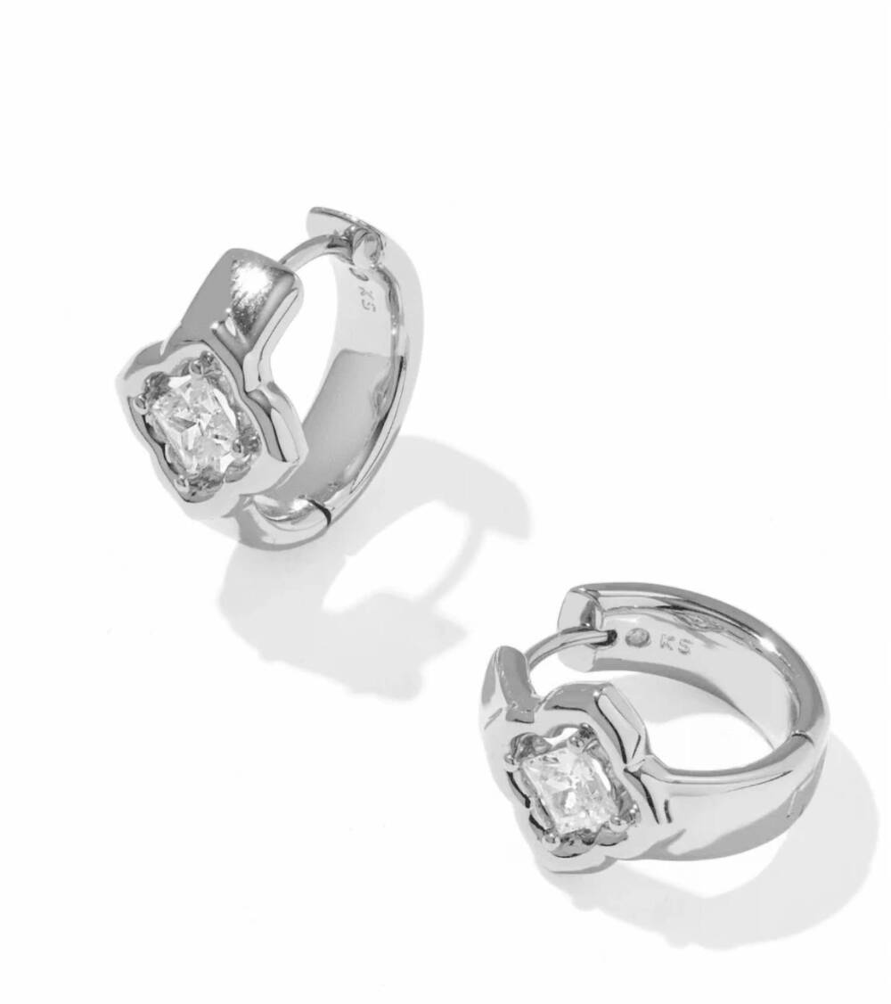 NEW KENDRA SCOTT women's mallory crystal huggie earrings in silver
